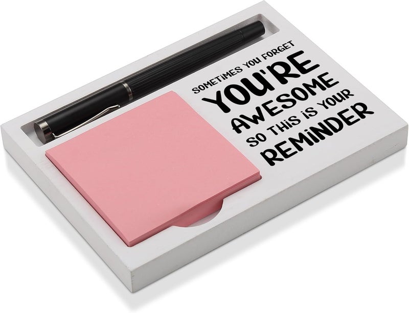 CINRLLA You're Awesome Desk Note Holder Motivational Gift for Coworker Friend Boss, White Wood Pen and Sticky Note Organizer Tray, Inspirational Office Decor for Women Men, Appreciation Gift, NPB604 - Image 1